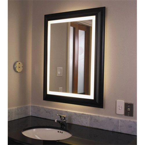 Specchio LED con cornice in legno nero