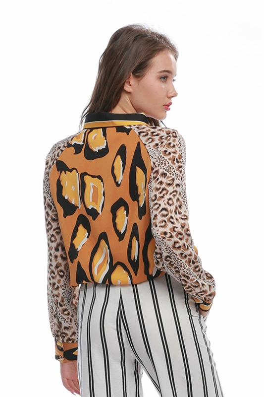 Camicia delle donne della camicetta del manicotto stampata del leopardo della Boemia di prezzi di fabbrica della Cina