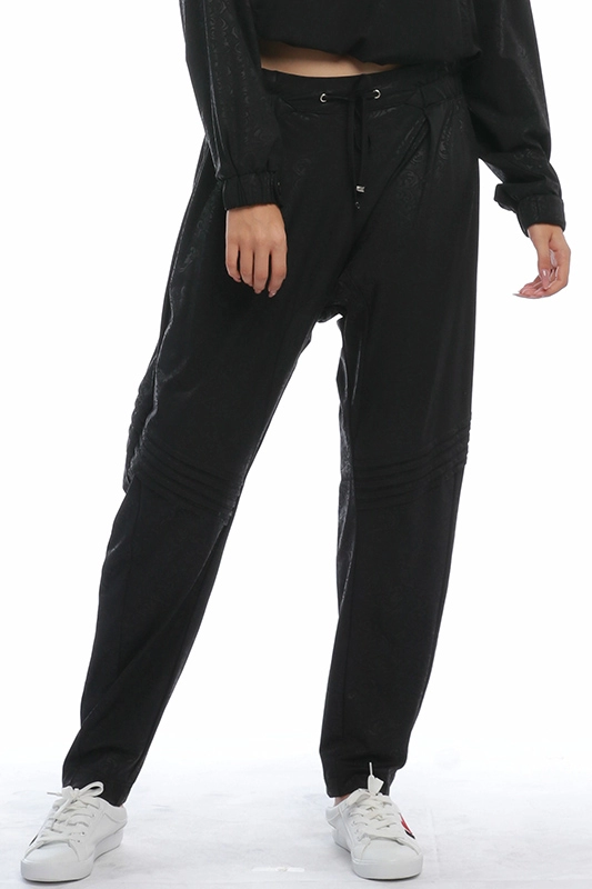 Pantaloni a matita da donna con rivestimento floreale nero alla moda in poliammide a vita alta elastici larghi del produttore OEM. Jogger da donna casual