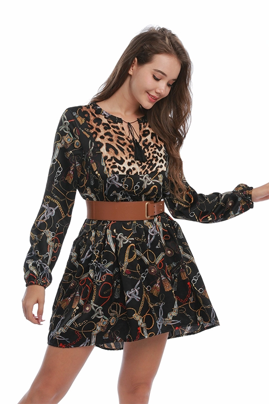 Abito da tunica di moda con stampa leopardata nero allentato personalizzato di alta qualità Abito da donna Abbigliamento da donna