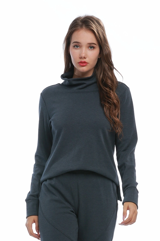 Felpa da donna maglione pullover con spacco laterale solido collo alto manica lunga su ordinazione del produttore