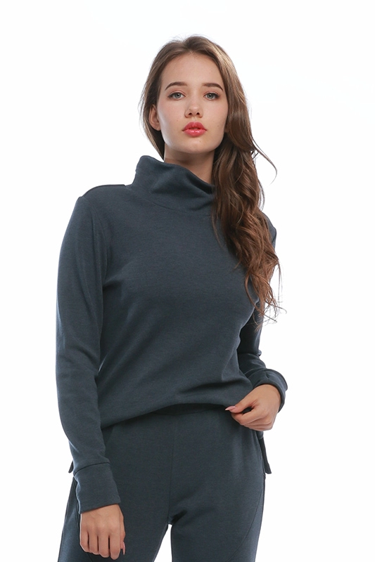 Felpa da donna maglione pullover con spacco laterale solido collo alto manica lunga su ordinazione del produttore