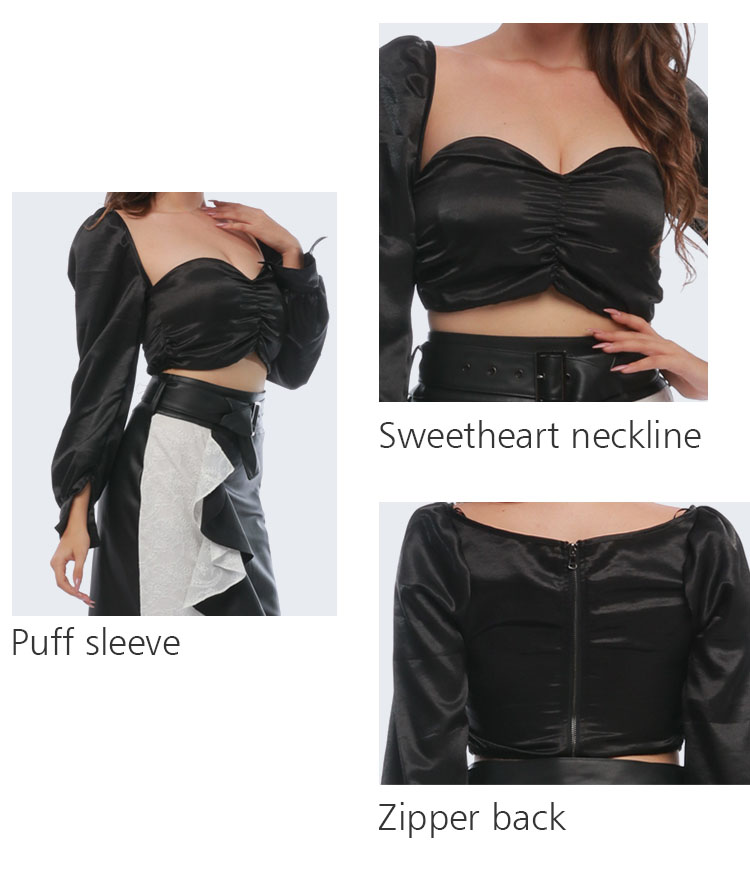 Satin long puff sleeve crop top