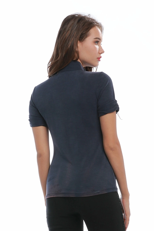 T-shirt POLO da donna asimmetriche personalizzate con scollo a V manica corta in cotone 100% blu navy casual produttore cinese