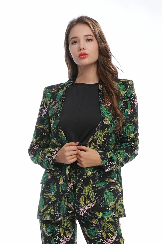 Blazer da donna a maniche lunghe a maniche lunghe con stampa floreale verde sottile di alta qualità