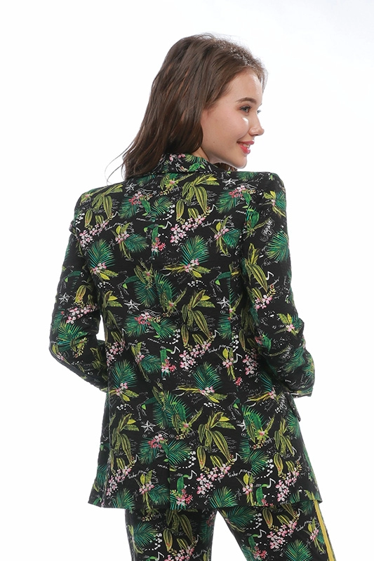 Blazer da donna a maniche lunghe a maniche lunghe con stampa floreale verde sottile di alta qualità