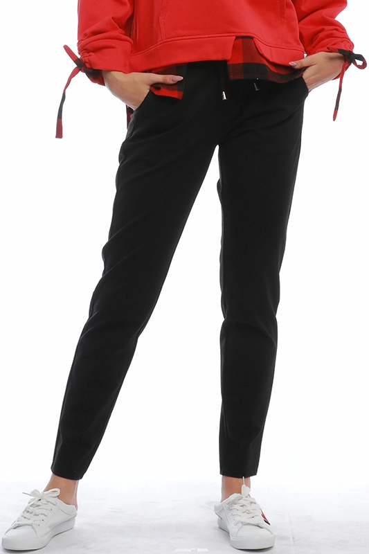Pantaloni da donna con polsini elastici in vita elasticizzata nera tinta unita Activewear