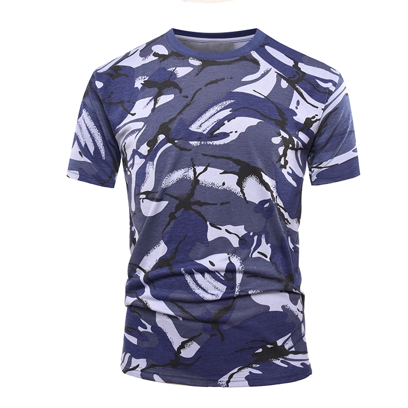 T-shirt in maglia di cotone mimetico blu militare