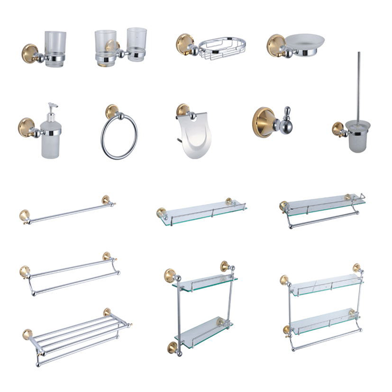 Set di accessori per il bagno hardware per la doccia della casa dell'hotel in cromo Gold Blass