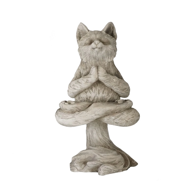 Statuetta da giardino MGO con gatto Yoga levitante