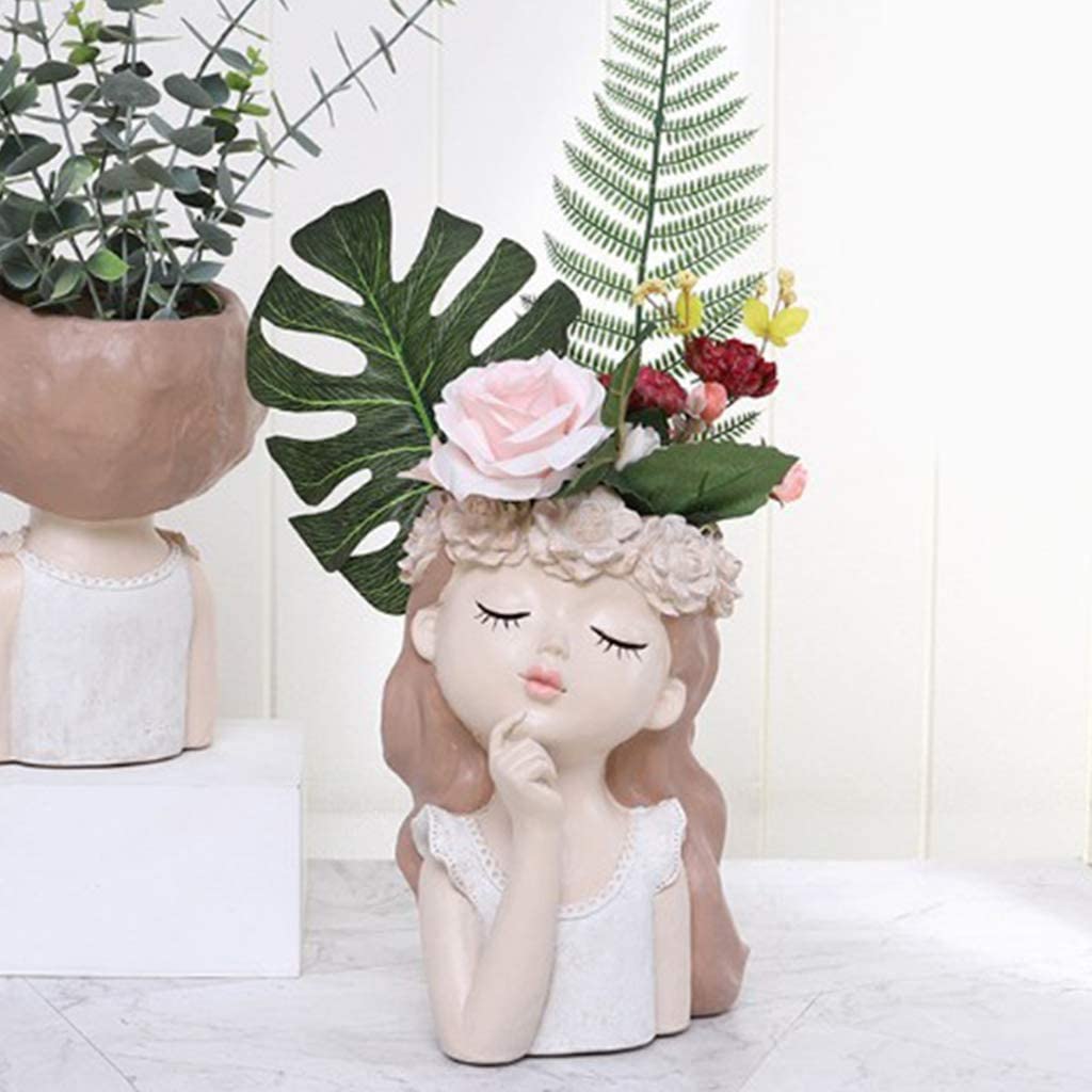 Vaso per piante in resina con busto di ragazza cartone animato