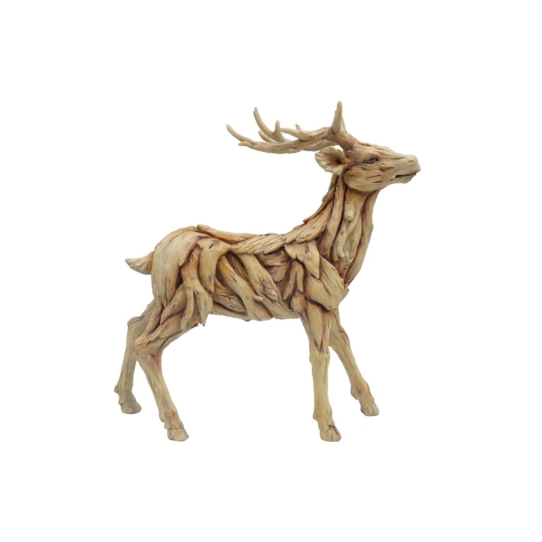 Cervo in piedi in una finitura rustica in legno di resina