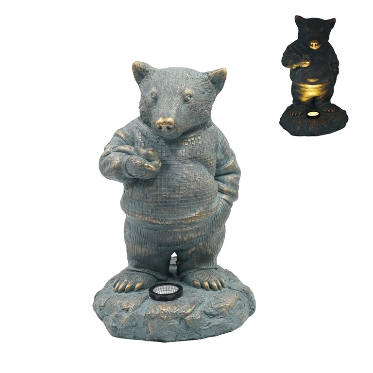 Statuetta da giardino solare con orso polare in bronzo MGO