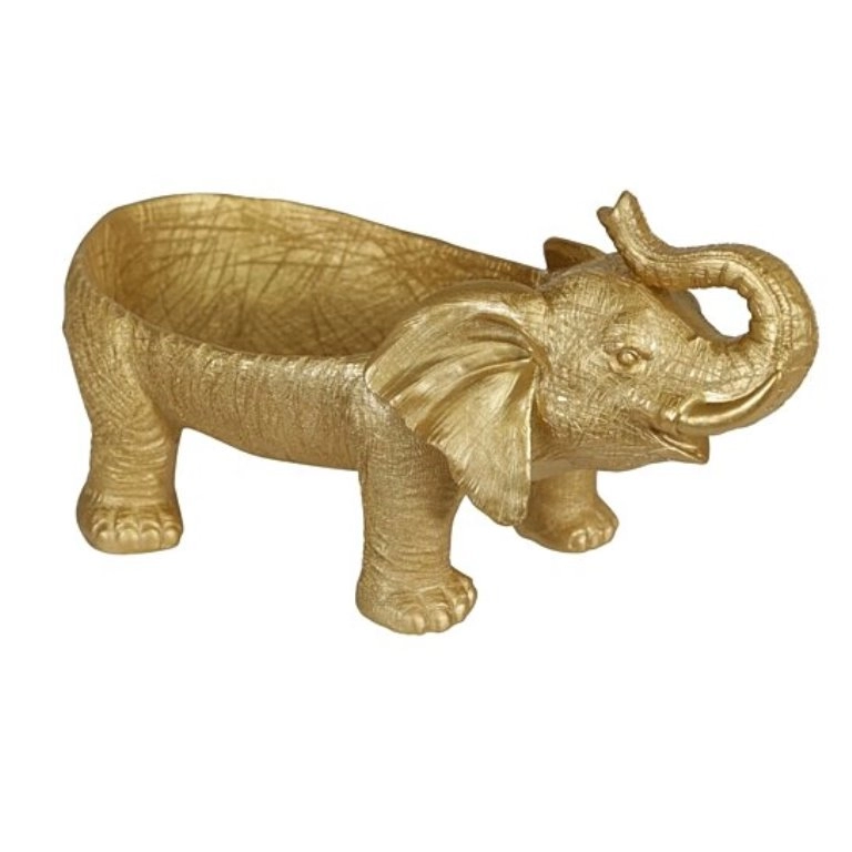 Ciotola Decorativa In Resina Con Corpo Di Elefante Trombetta, Oro