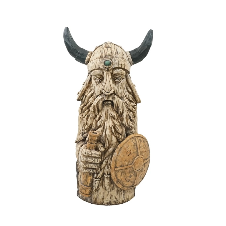 Pirata vichingo in resina Driftwood con scudo statua per la decorazione