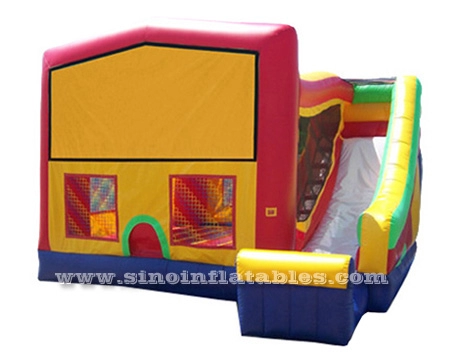 Casa di rimbalzo combinata gonfiabile per bambini commerciali 5in1 con scivolo, canestro da basket N ostacoli all'interno