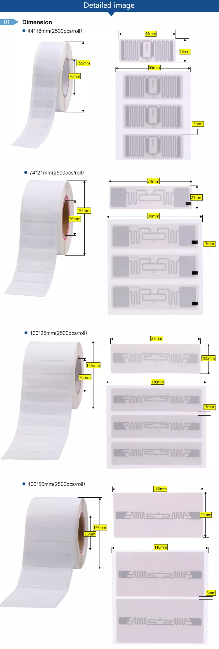 Etichetta adesiva Rfid UHF da 3 m