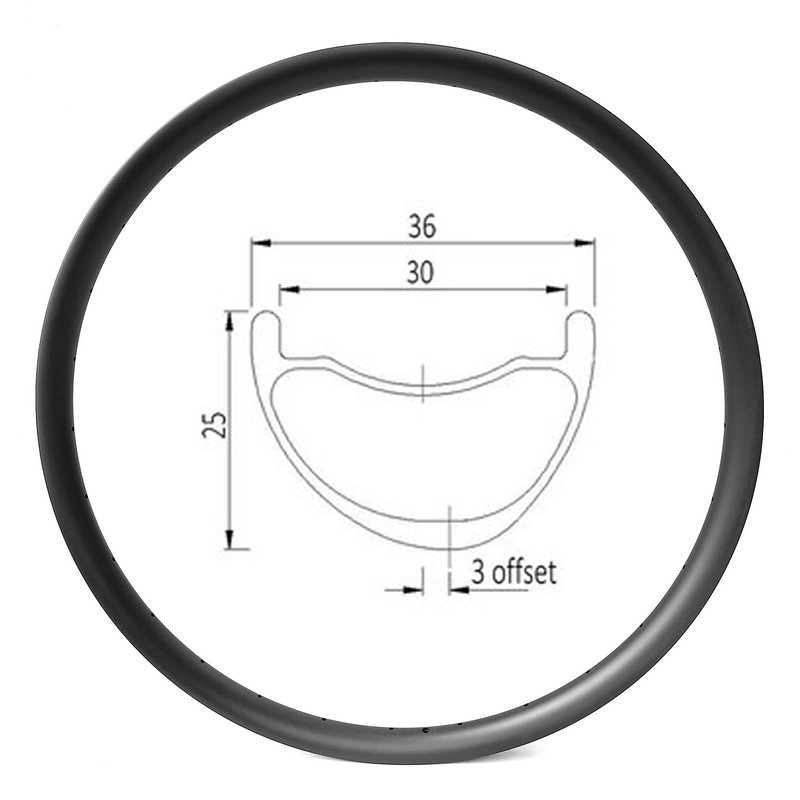 Profilo del cerchio asimmetrico 650b larghezza interna 30 mm Cerchio in carbonio per bici XC