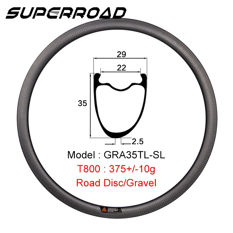 Cerchioni per ruote per freni a disco Tubeless Ready Superroad da 35 mm con finitura opaca UD