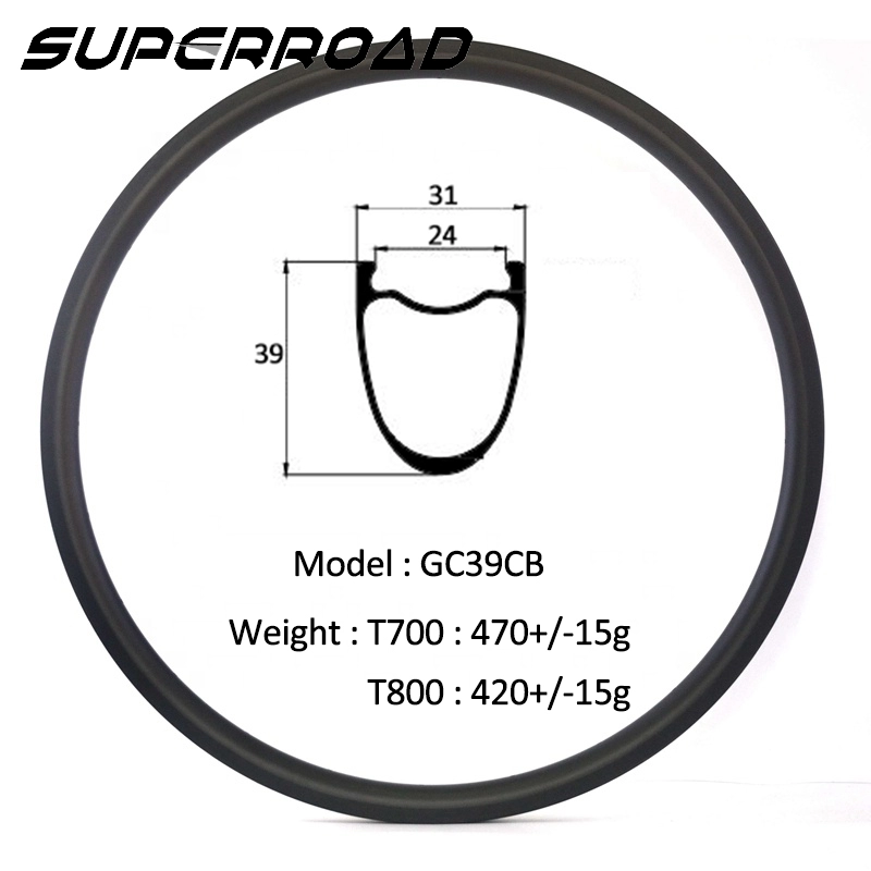 Cerchioni per ghiaia in carbonio 700C Freno a disco 39mm