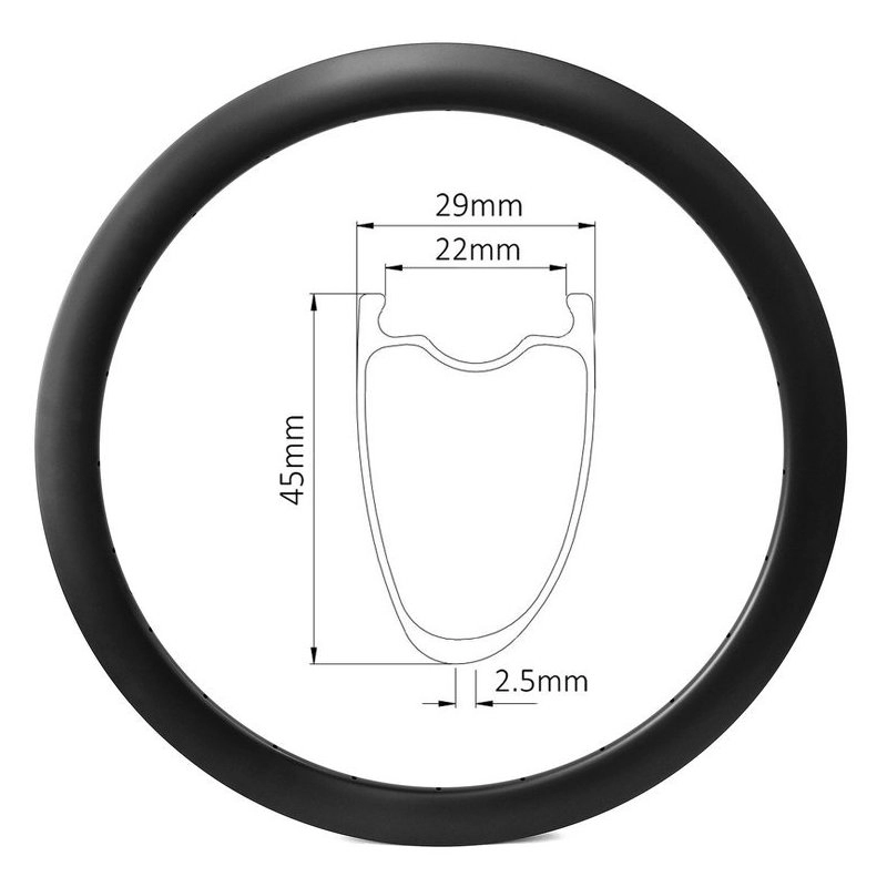 Cerchio per copertoncino asimmetrico per bici da disco 700c, larghezza interna 22 mm, profondità 45 mm