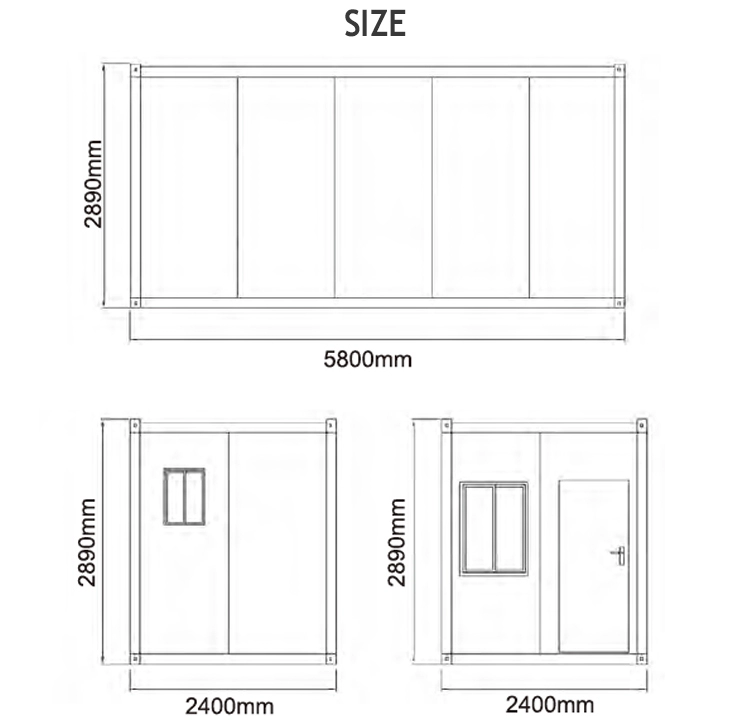 Dimensioni della casa del contenitore flat pack