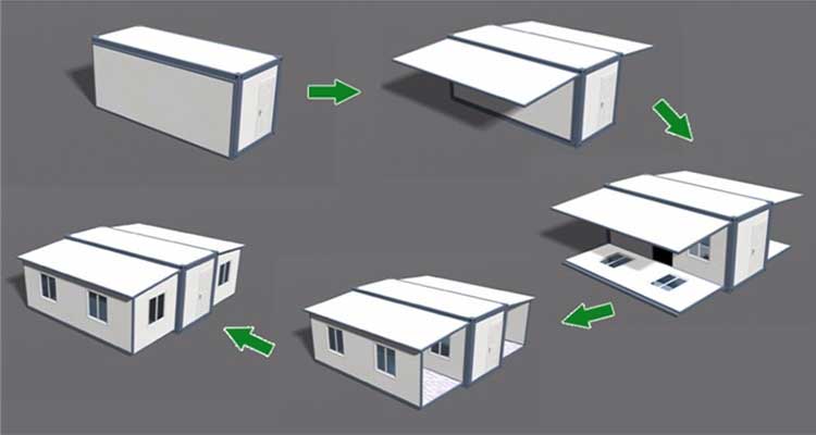 Casa contenitore pieghevole per casa mobile espandibile facile da montare
