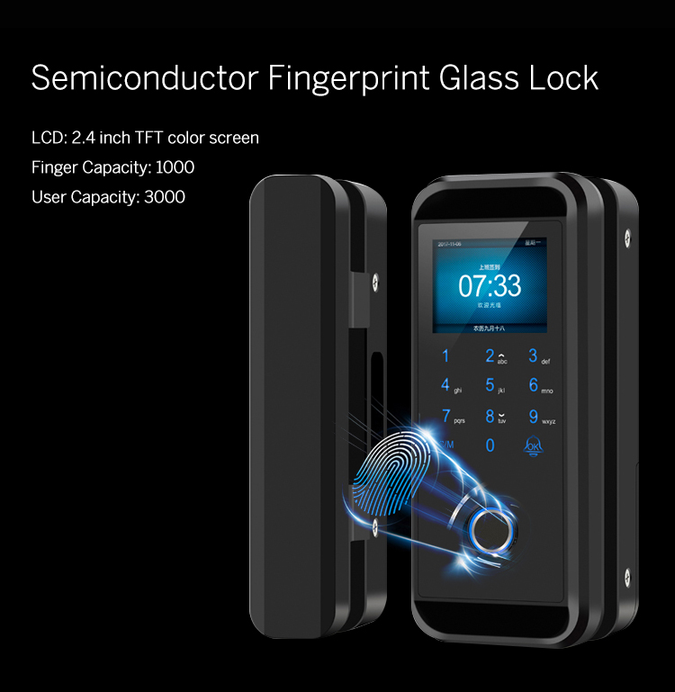 Serratura biometrica per porta in vetro