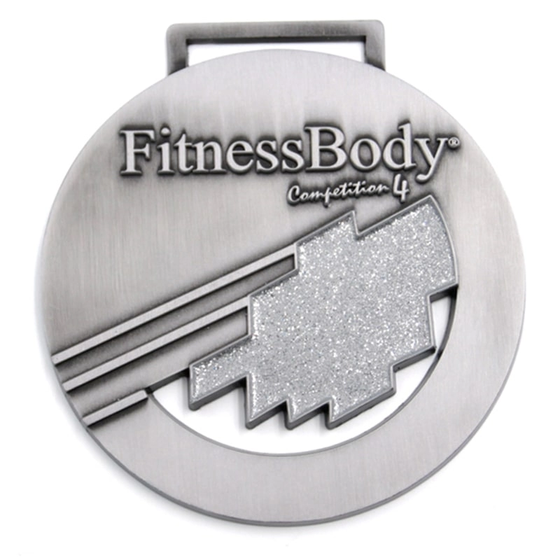 Medaglia per il corpo fitness glitterata in lega di zinco personalizzata in fabbrica