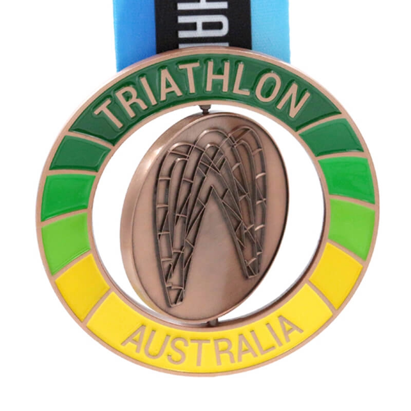 Medaglia di triathlon spinning personalizzata della fabbrica di medaglie