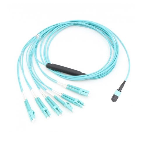 8 Fibra MPO (maschio) -4LC Duplex OM3 Cablaggio in fibra ottica multimodale Cavo fan-out/breakout